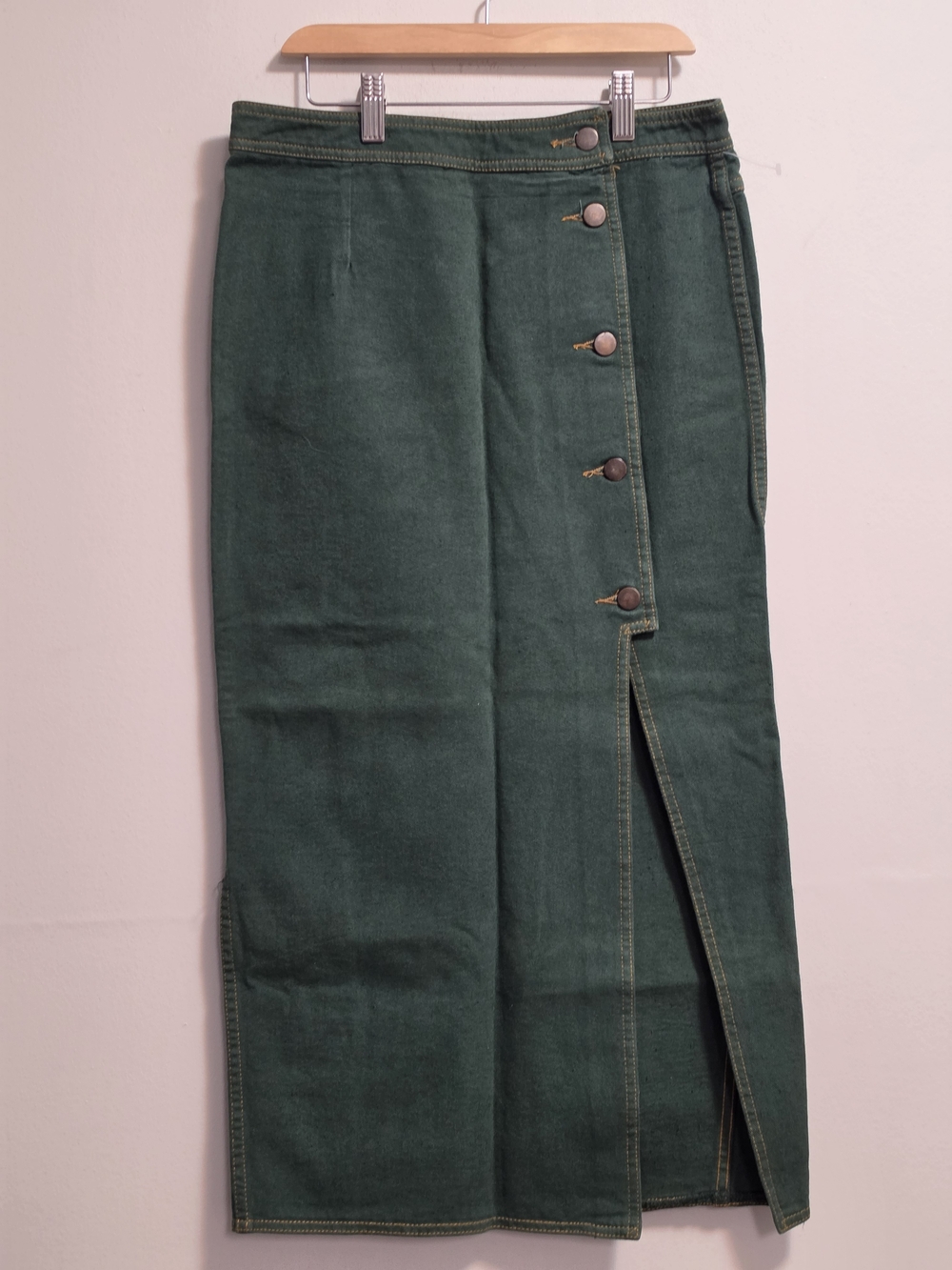Womens Dark Green Button-Front Midi Skirt